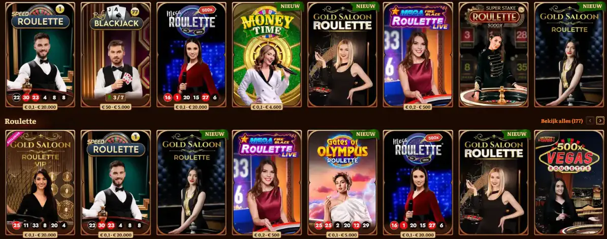 Live casinospellen bij WildRobin met roulette en blackjack